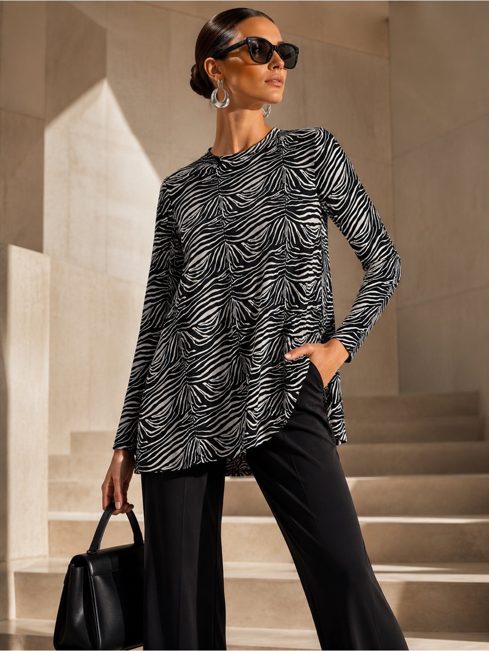 Norma Kamali Zebra Print Long Sleeve Top Women’s Size Small